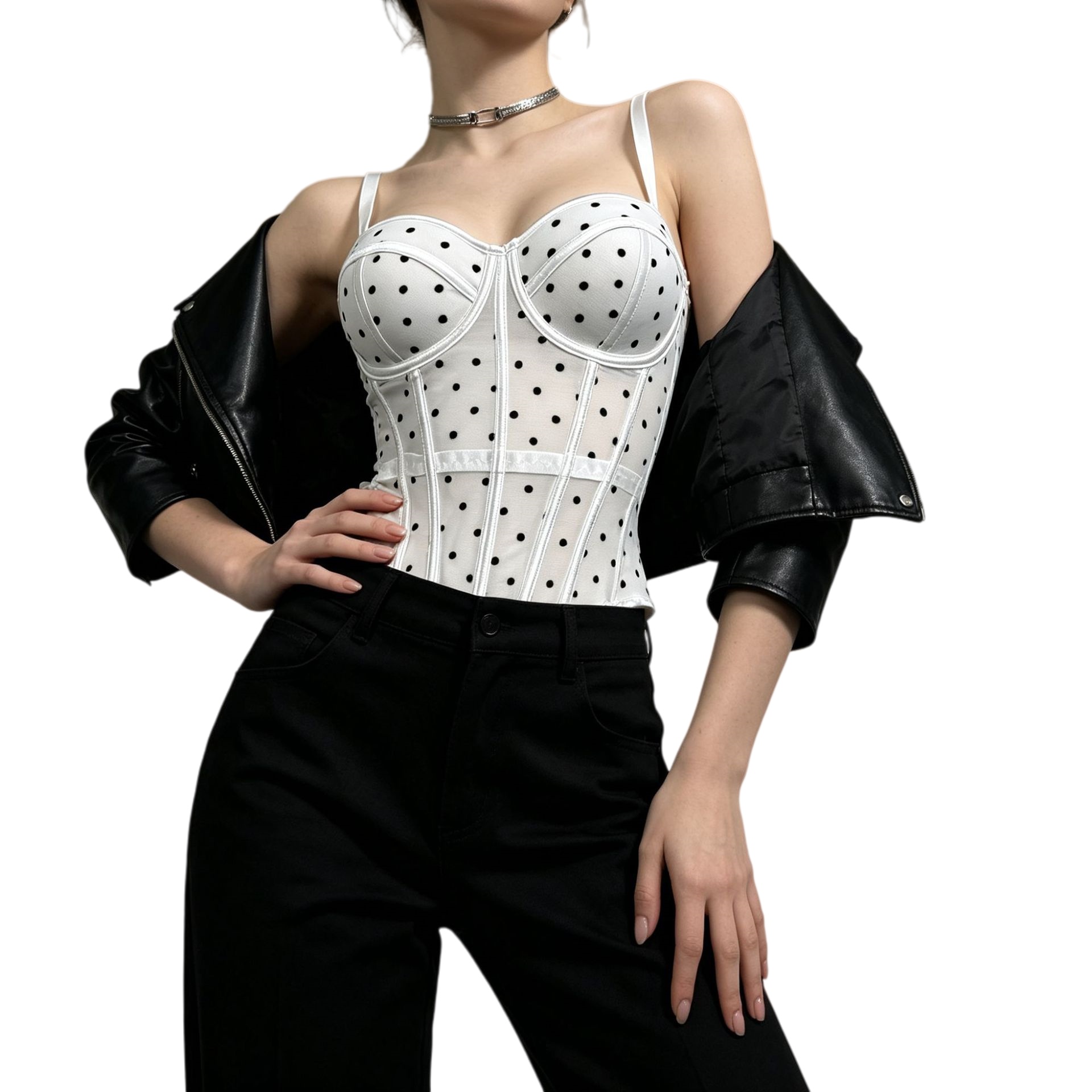 Womens Mesh Polka Dot Corset Bustier Top - Tummy Control Waist Cincher